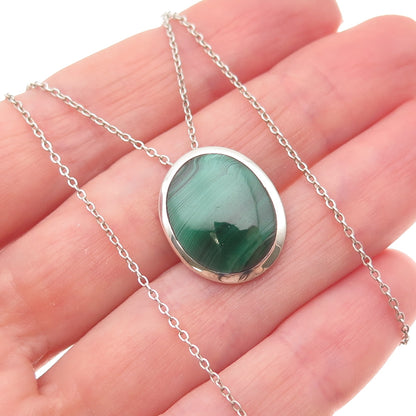 Travis Teller Navajo Old Pawn 925 Sterling Silver Vintage Malachite Necklace 18"