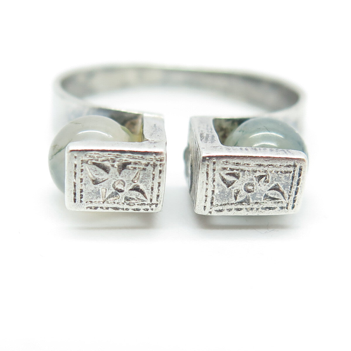 925 Sterling Silver Vintage Siam Real Agate Gem Engraved Gap Ring Size 8.75