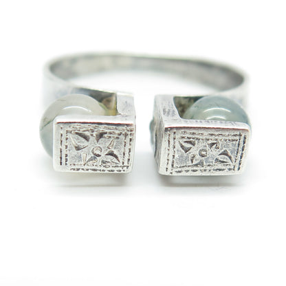 925 Sterling Silver Vintage Siam Real Agate Gem Engraved Gap Ring Size 8.75