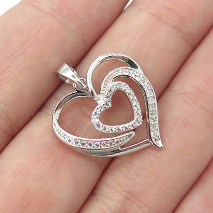 925 Sterling Silver Round-Cut C Z Sparkling Heart Pendant