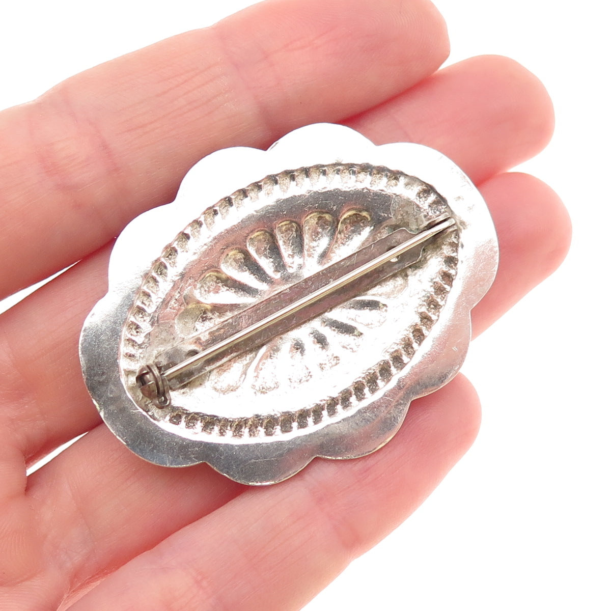 Old Pawn Sterling Silver Vintage Southwestern Turquoise Concho Tribal Pin Brooch