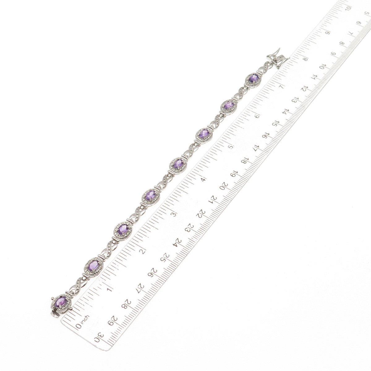 Ross Simons 925 Sterling Silver Real Diamond Accent & Amethyst Bracelet 7.25"