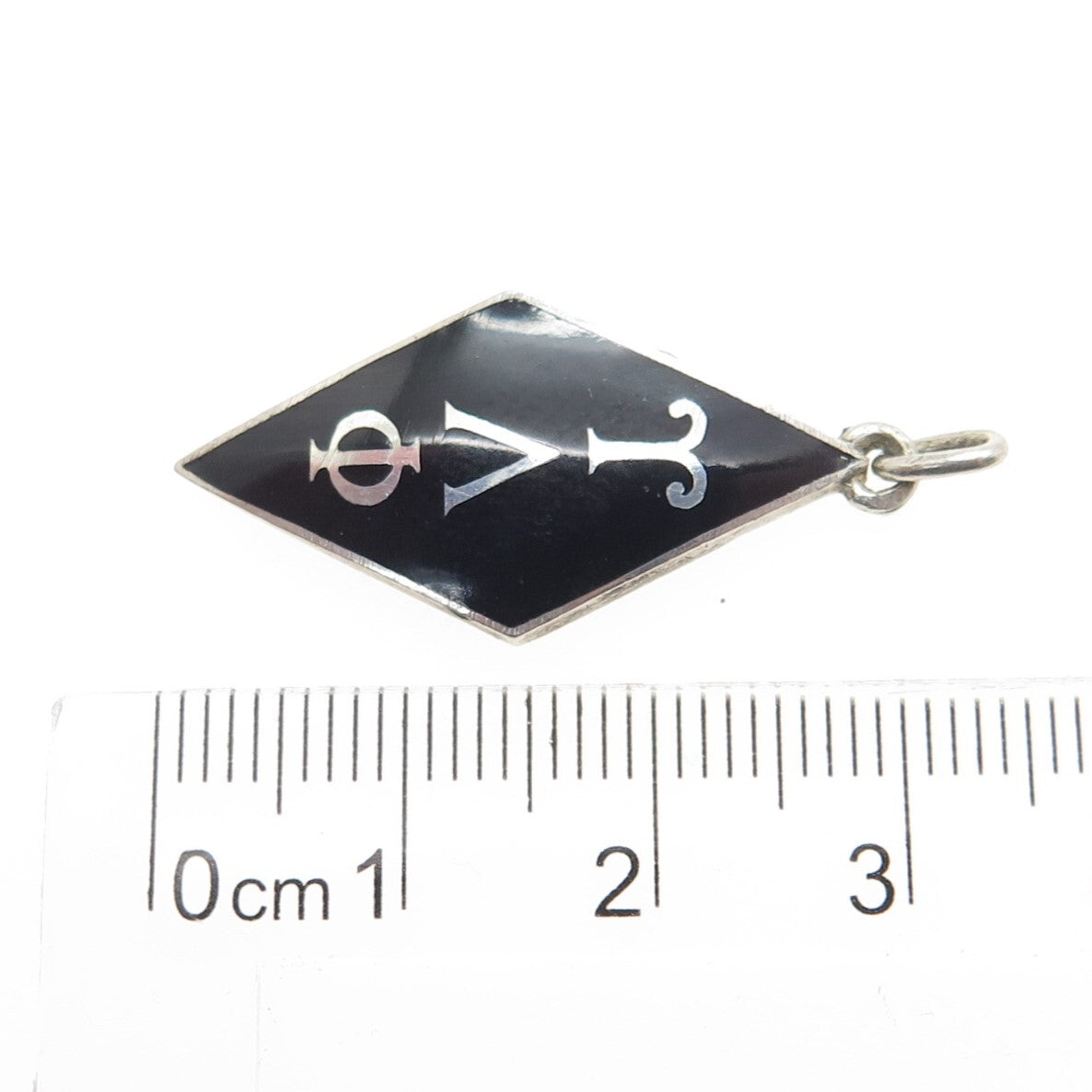 OSCAR CAPLAN 925 Sterling Silver Antique Enamel Upsilon Alpha Phi Pendant