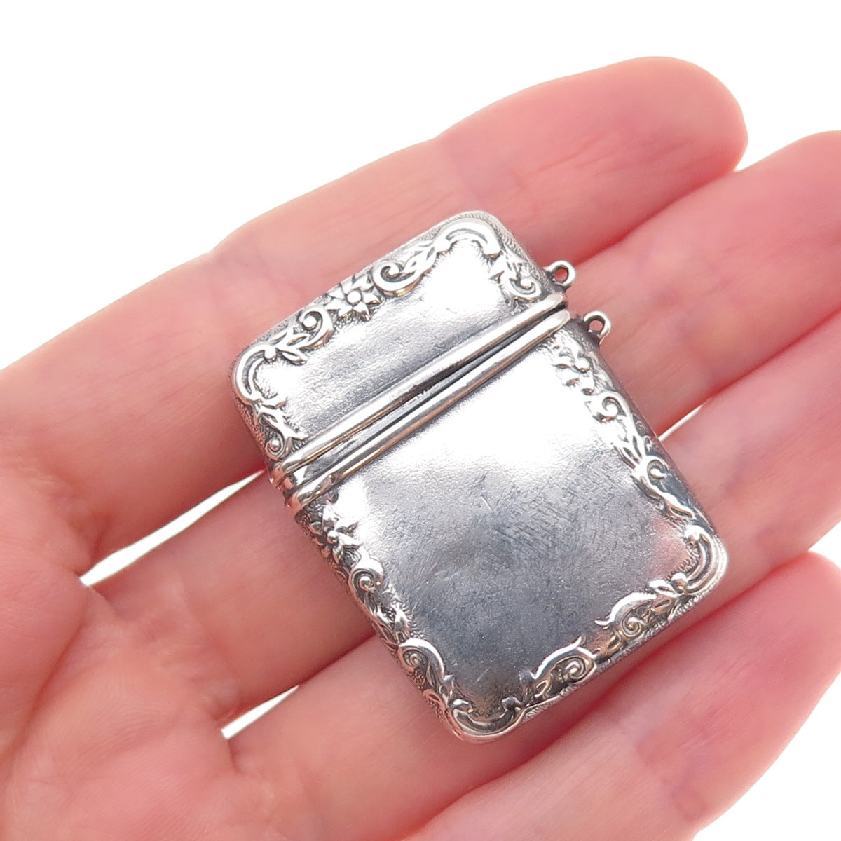 925 Sterling Silver Antique Art Deco Engraved Monogram Vesta Match Case