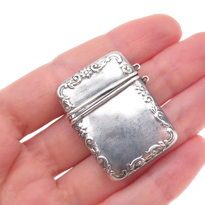 925 Sterling Silver Antique Art Deco Engraved Monogram Vesta Match Case