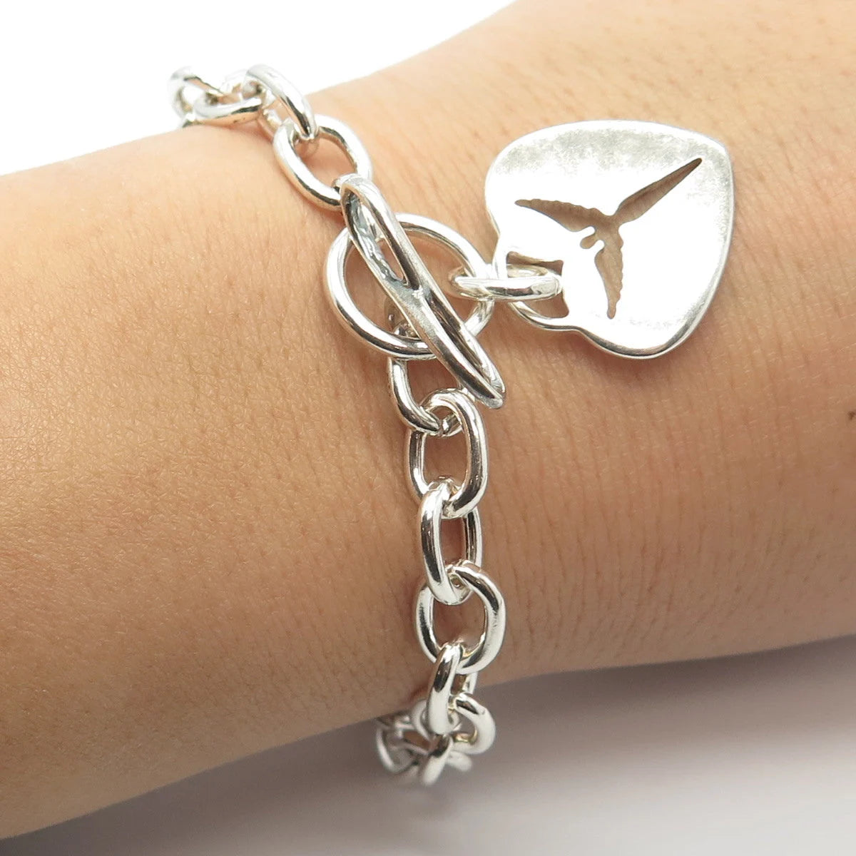 925 Sterling Silver Vintage Loveggi Heart Rolo Link Bracelet 6.5"