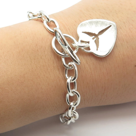 925 Sterling Silver Vintage Loveggi Heart Rolo Link Bracelet 6.5"