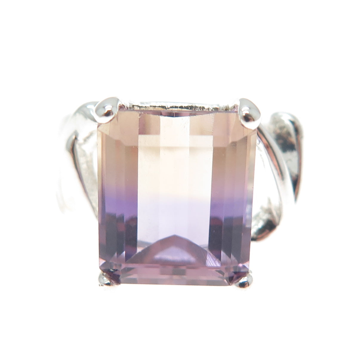 925 Sterling Silver Vintage Real Emerald-Cut Ametrine Ring Size 7