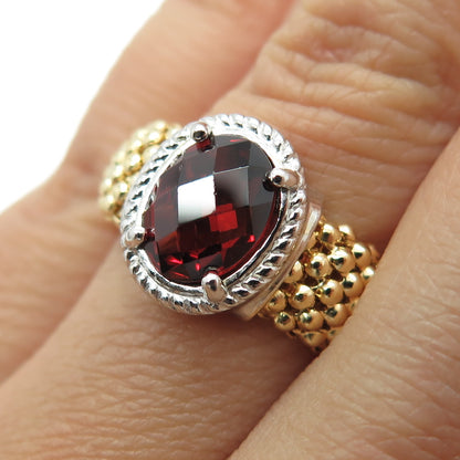 925 Sterling Silver 1/10 14K Gold Filled Italy Red Garnet Popcorn Ring Size 7