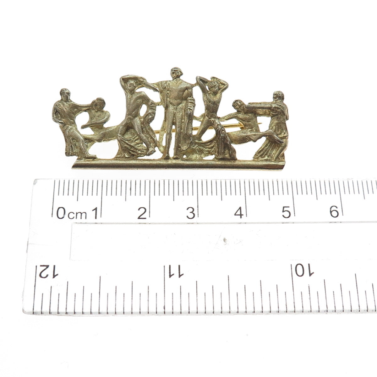 800 Silver Gold Plated Antique European Battle Scene Pin Brooch
