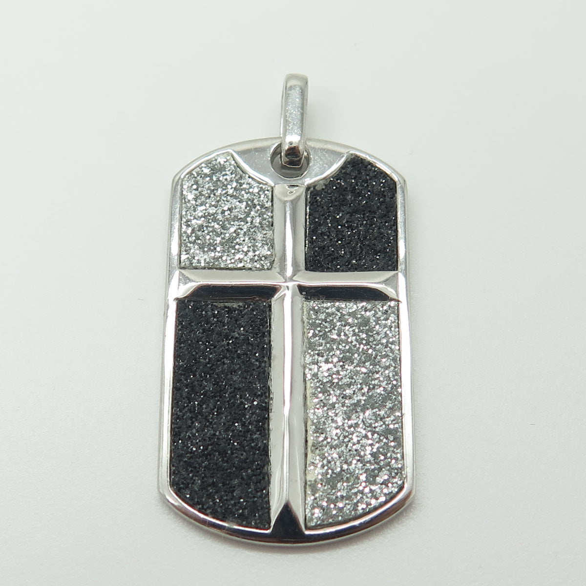 925 Sterling Silver Black & White Diamond-Imitation Cross Tag Pendant