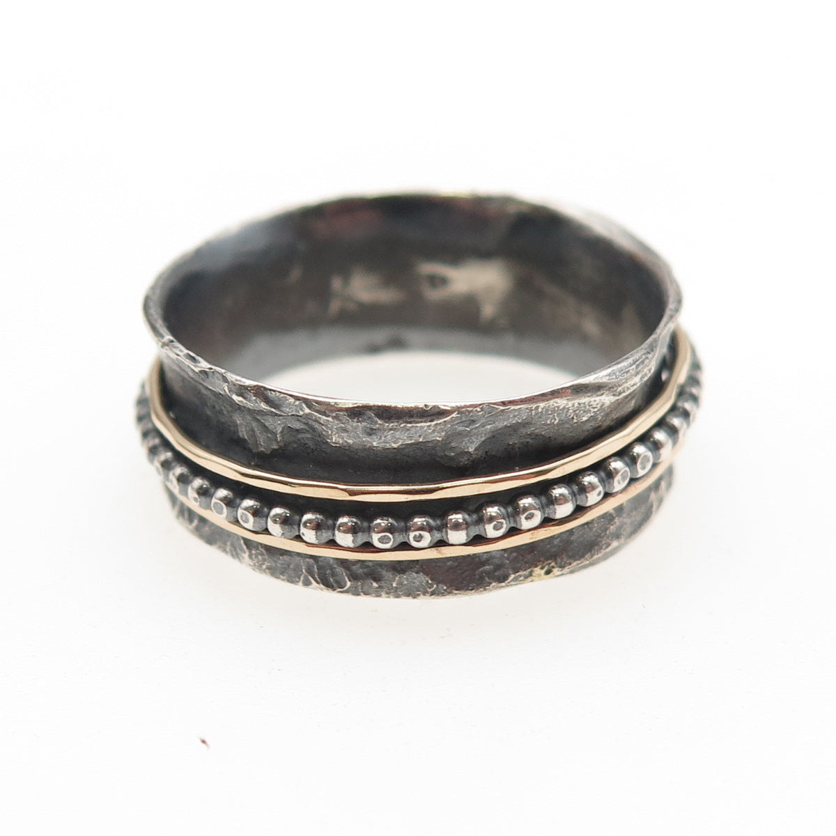 Ilan Amir 925 Sterling 2-Tone Vintage Modernist Rotating Band Ring Size 10.5