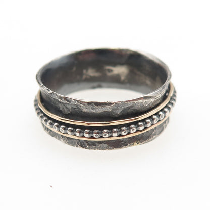 Ilan Amir 925 Sterling 2-Tone Vintage Modernist Rotating Band Ring Size 10.5