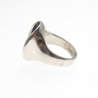 925 Sterling Silver Vintage Real Carnelian Modernist Oxidized Ring Size 6.5