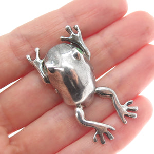 925 Sterling Silver Vintage Enamel Frog Good Luck Oxidized Pin Brooch