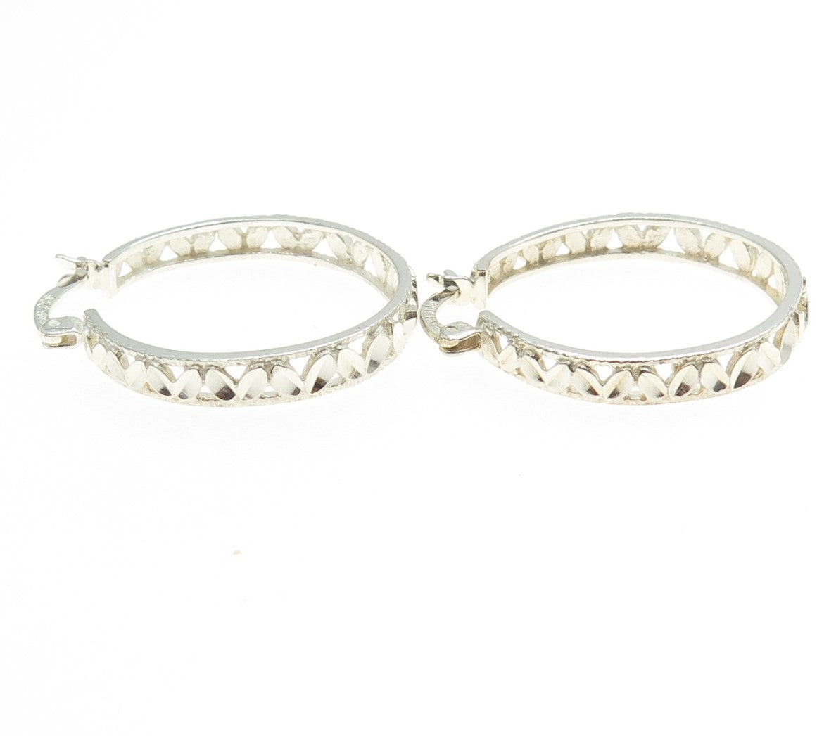 925 Sterling Silver Vintage Textured Hinged Hoop Earrings