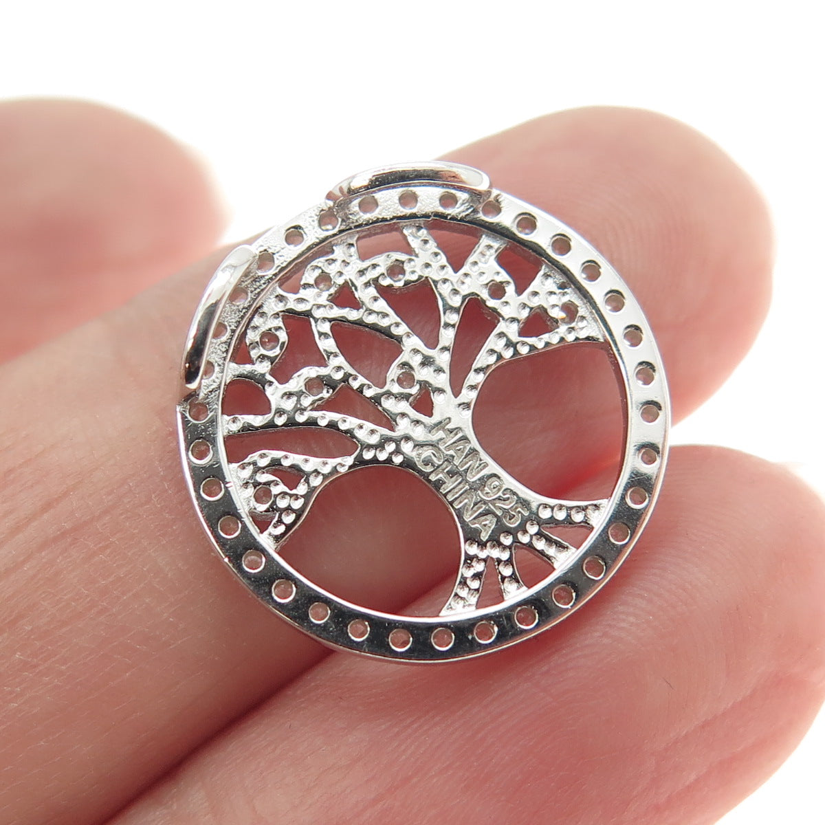 HAN 925 Sterling Silver Pave C Z Tree of Life Slide Pendant