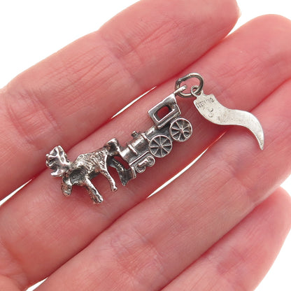 Pacific Jewelry 925 Sterling Vintage Steam Locomotive Train Moose Alaska Pendant