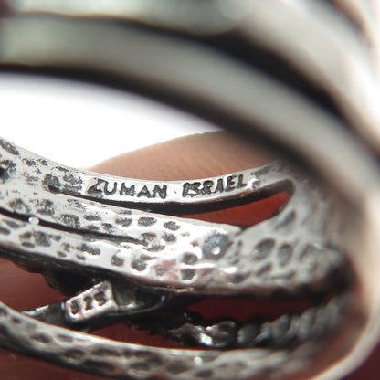 TAMIR ZUMAN 925 Sterling Silver Vintage Israel Crossover Beaded Ring Size 8.25