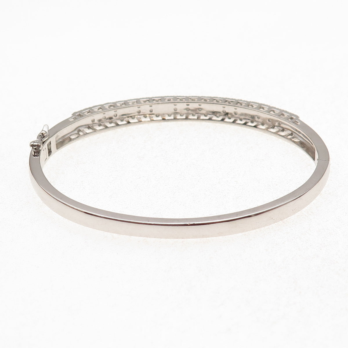 925 Sterling Silver Real Round-Cut Diamond Bangle Bracelet 7.25"