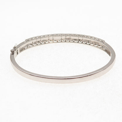 925 Sterling Silver Real Round-Cut Diamond Bangle Bracelet 7.25"
