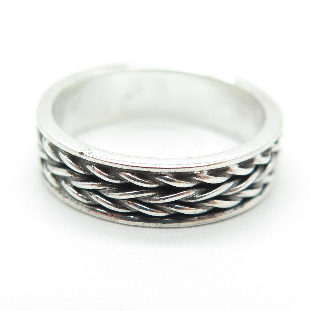 925 Sterling Silver Vintage Wheat Link Oxidized Band Ring Size 6.75