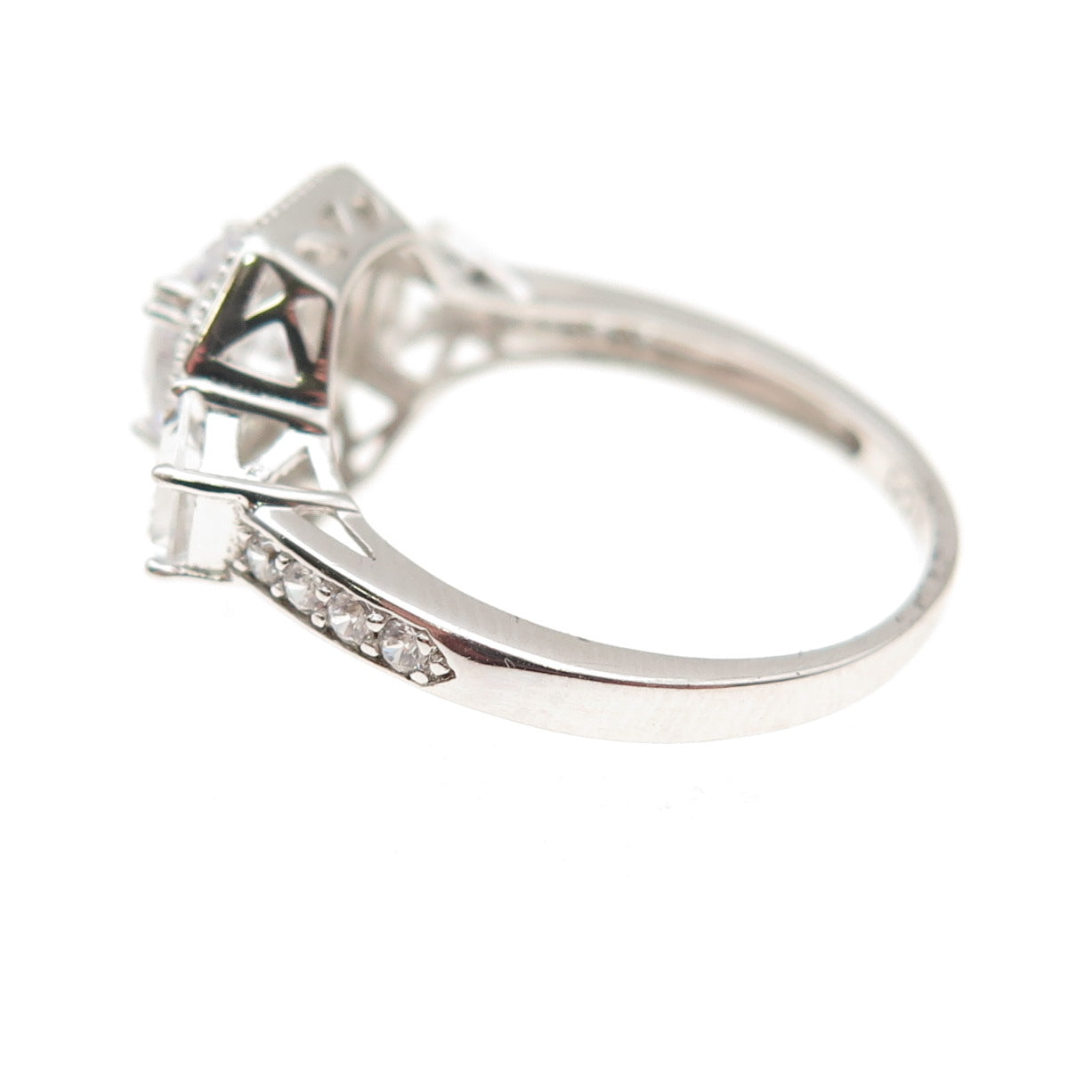 925 Sterling Silver Multi-Cut C Z Engagement Ring Size 8.25
