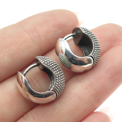 925 Sterling Silver Vintage Granulated Oxidized Hoop Earrings