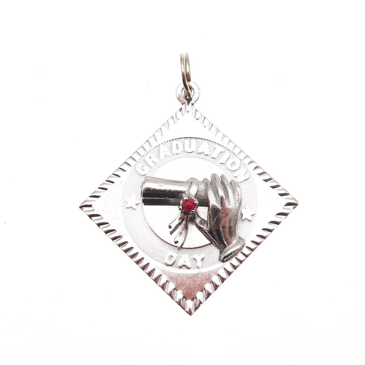 M&M Mark Mercy Sterling Silver Vintage Rhinestone Graduation Day Charm Pendant