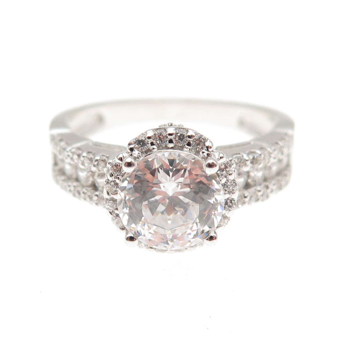 925 Sterling Silver Round-Cut C Z Engagement Ring Size 9