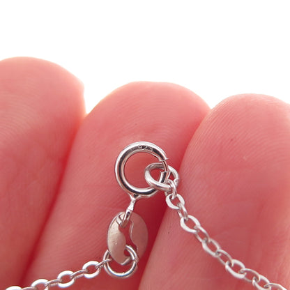 925 Sterling Silver Real Opal & C Z Heart Cable Chain Necklace 18"