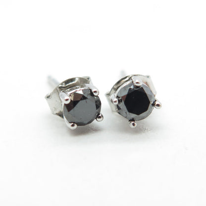 925 Sterling Silver Real Round-Cut Black Diamond Stud Earrings