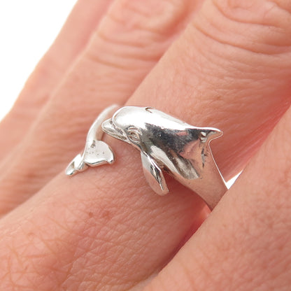 Wyland 925 Sterling Silver Vintage Dolphin Adjustable Oxidized Ring Size 8.25