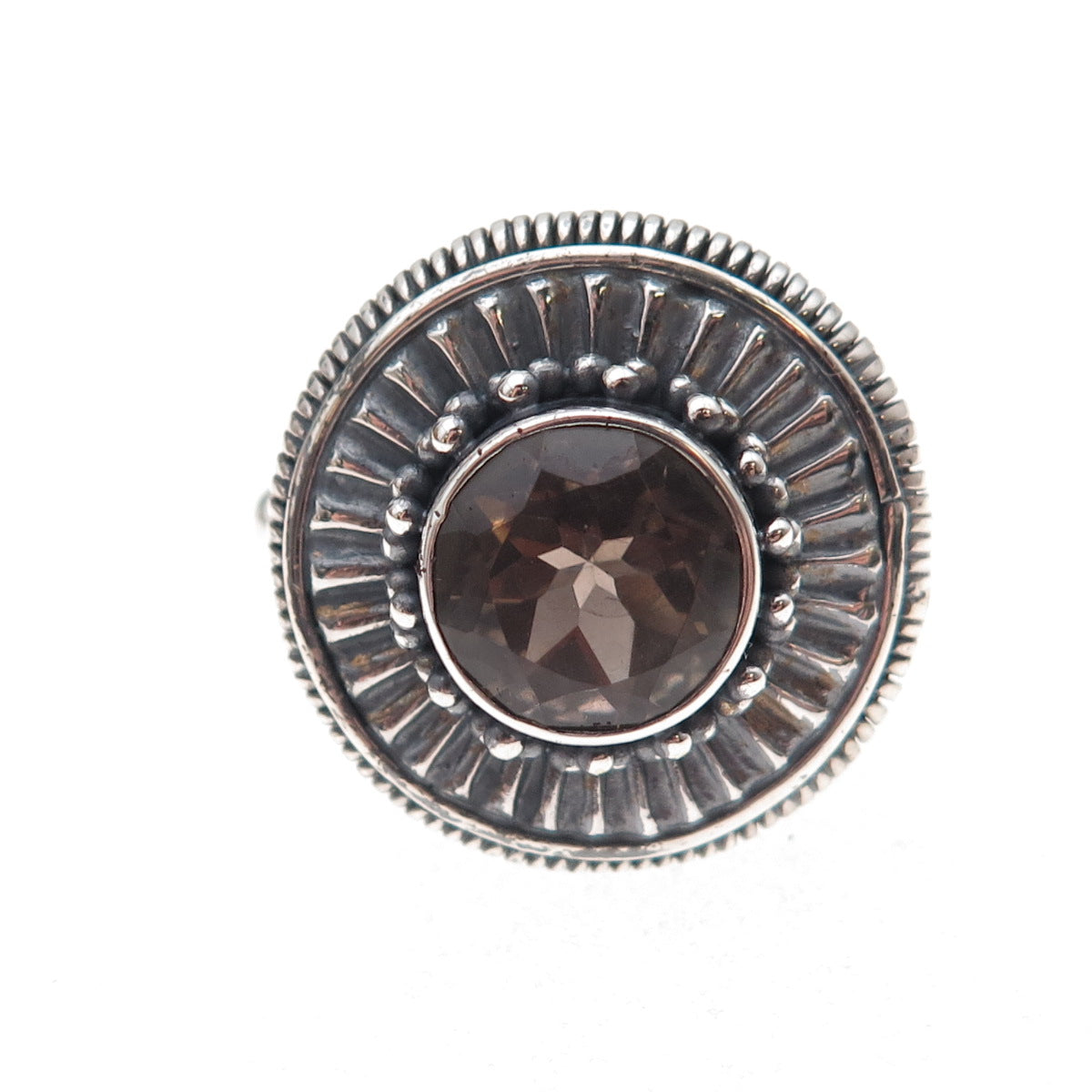 Samuel Benham 925 Sterling Silver Vintage Real Smoky Quartz Oxidized Ring Size 6