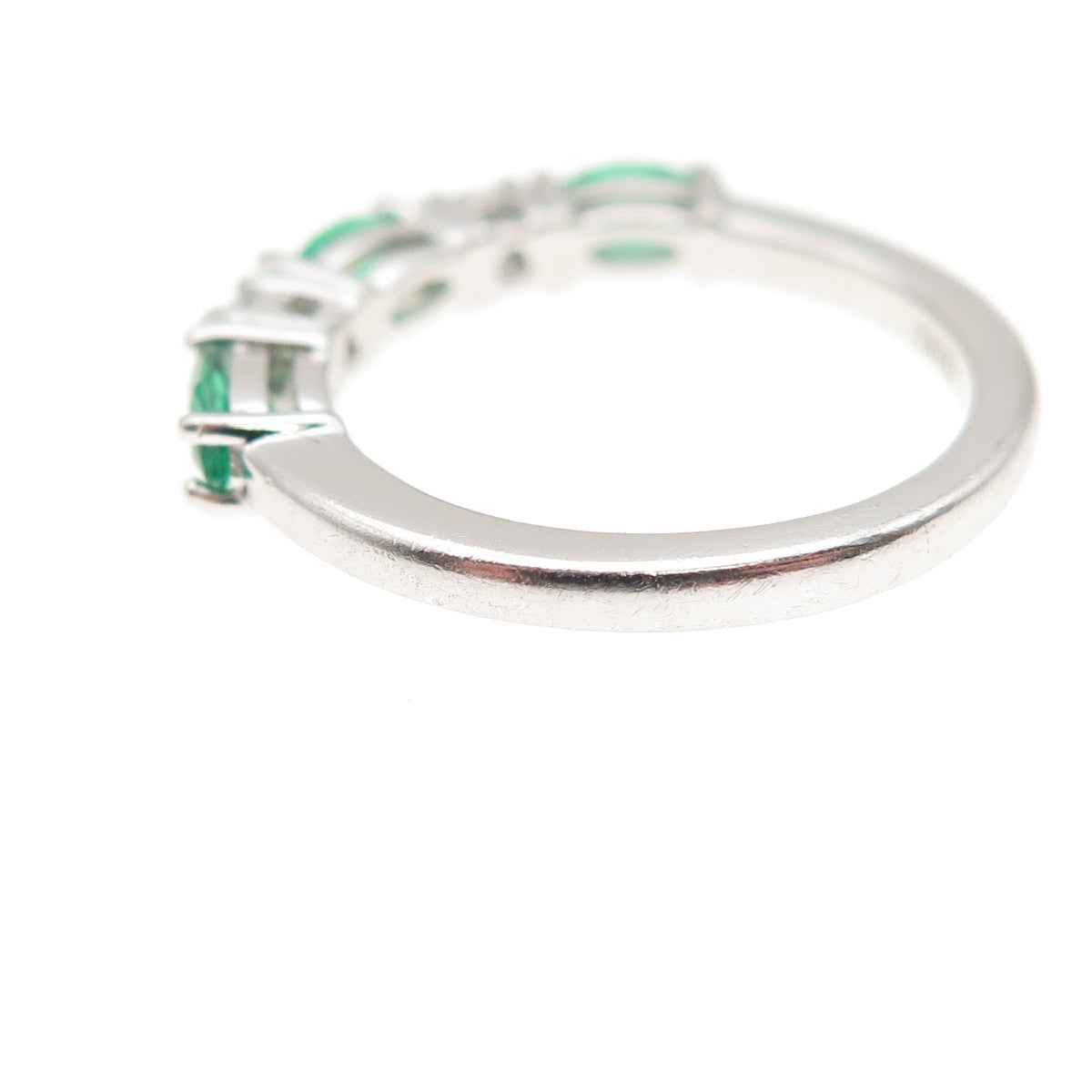925 Sterling Silver Marquise-Cut Green & Round-Cut White C Z Ring Size 5