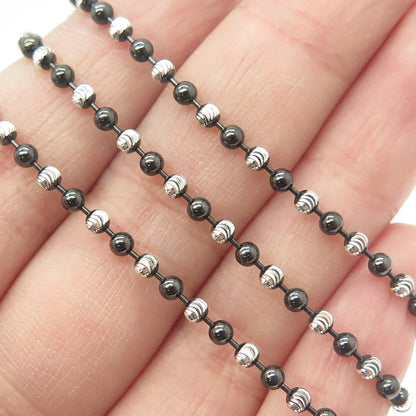 925 Sterling Silver 2-Tone Italy Ball Beaded Chain Necklace 16"