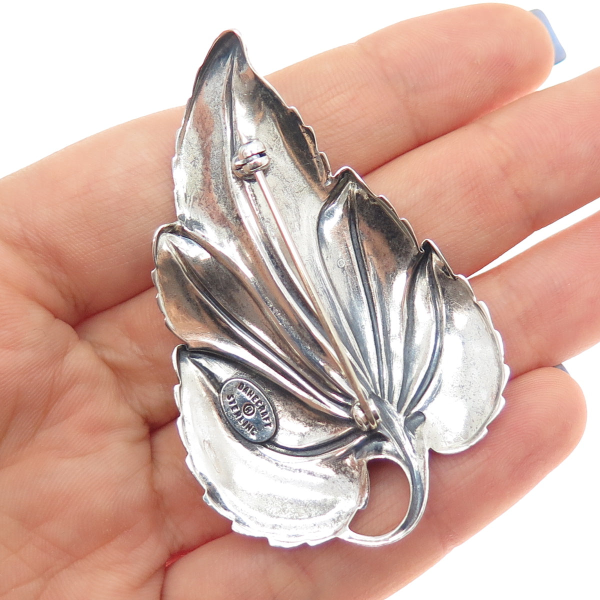 DANECRAFT 925 Sterling Silver Antique Art Deco Floral Leaf Oxidized Pin Brooch