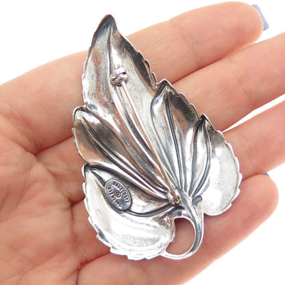 DANECRAFT 925 Sterling Silver Antique Art Deco Floral Leaf Oxidized Pin Brooch
