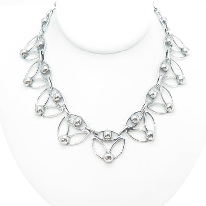 950 Silver Vintage Modernist Beaded Chain Oxidized Necklace 18"