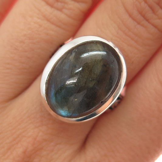 SAMUEL BENHAM BJC 925 Sterling Vintage Real Labradorite Floral Ring Size 7.25