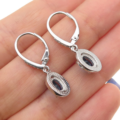 925 Sterling Silver Blue & White C Z Dangle Earrings