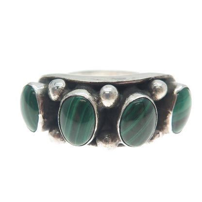 925 Sterling Silver Vintage Real Malachite Beaded Oxidized Ring Size 6