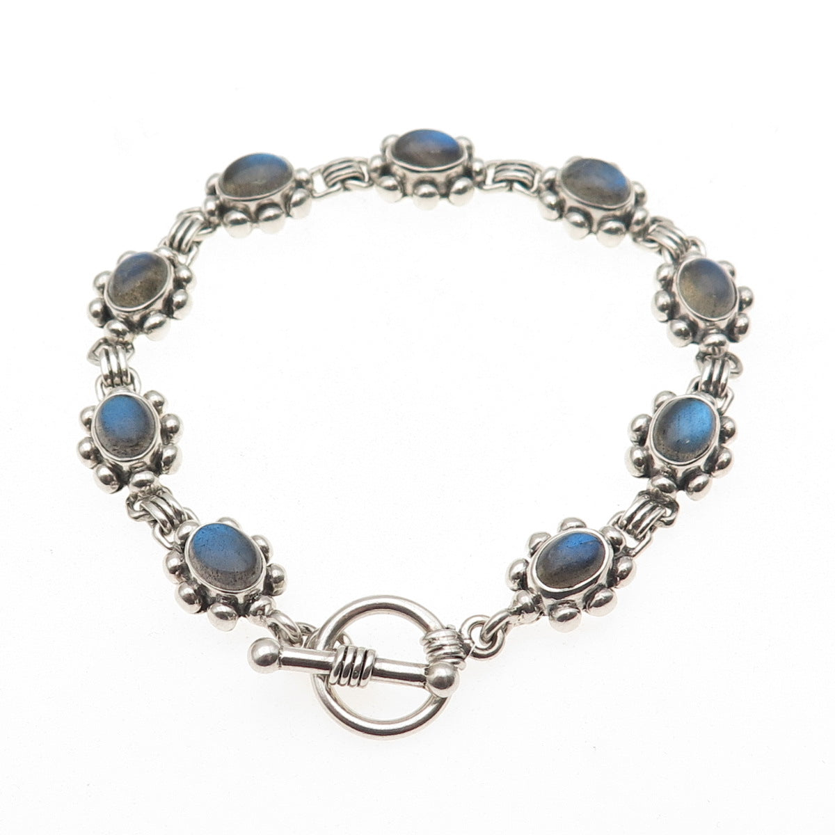 DOUG PAULUS 925 Sterling Silver Vintage Real Labradorite Beaded Bracelet 7.25"