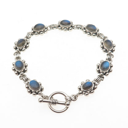 DOUG PAULUS 925 Sterling Silver Vintage Real Labradorite Beaded Bracelet 7.25"