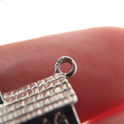 925 Sterling Silver Vintage Old Church Minimalist 3D Charm Pendant