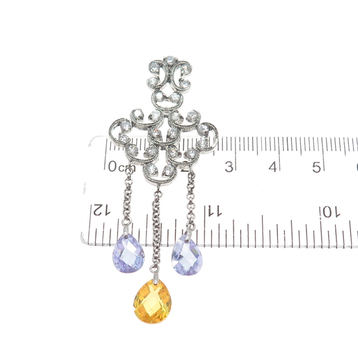 925 Sterling Silver White Canary & Purple C Z Chandelier Dangle Pendant
