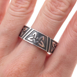 925 Sterling Silver Vintage Celtic Knot Oxidized Band Ring Size 13