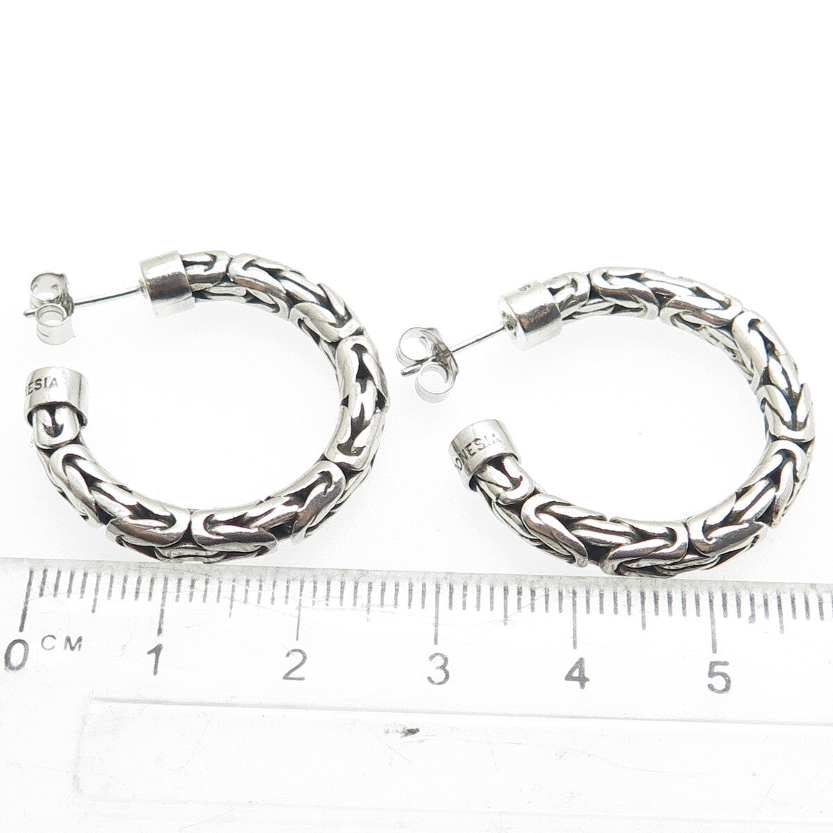 BA SUARTI 925 Sterling Silver Vintage Byzantine Link Oxidized Hoop Earrings