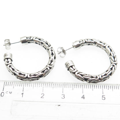BA SUARTI 925 Sterling Silver Vintage Byzantine Link Oxidized Hoop Earrings