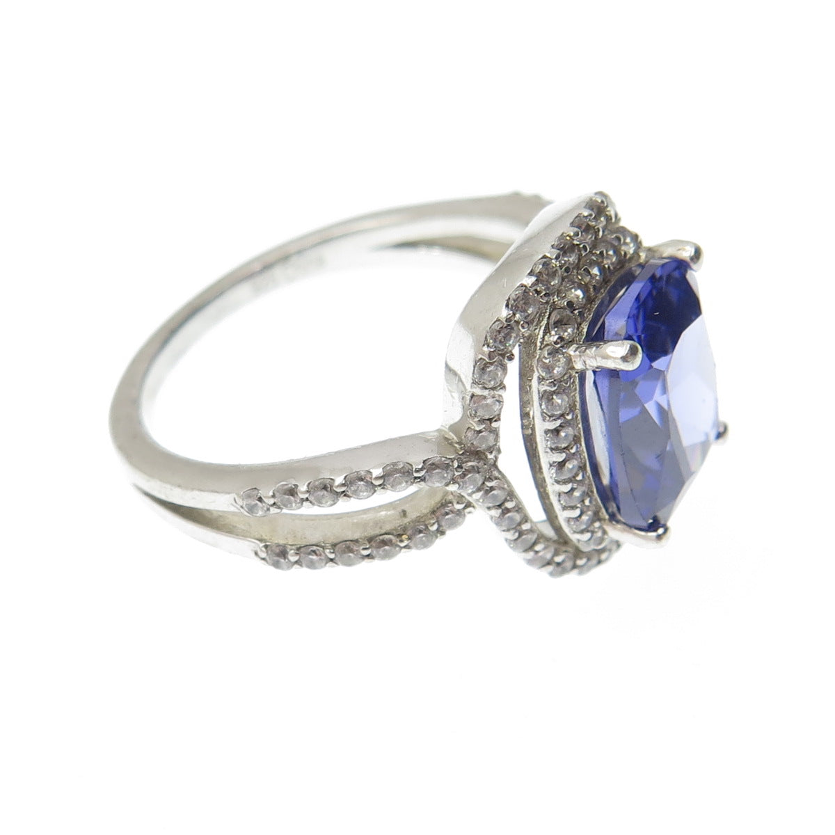 925 Sterling Silver White & Blue C Z Ring Size 8